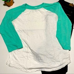 Turquoise and white quarter length sleeve shirt by PINK. Size Small